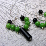 long drop black green semi-precious bead earrings