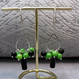 long dangle green quartz and black onyx bead earrings