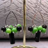 dangle earrings handmade green black semi-precious beads
