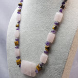 handmade chunky necklace, chunky pink rose quartz beads
