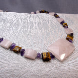 handmade chunky necklace with pink rose quartz chunky semi-precious beads