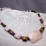 chunky bead necklace, chunky semi-precious pink coloured beads