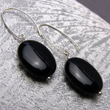long black onyx semi-precious stone earrings uk
