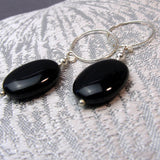 black onyx sterling silver earrings, black silver semi-precious earrings