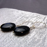 silver black bead semi-precious earrings