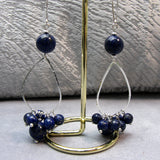 long drop blue semi-precious bead earrings