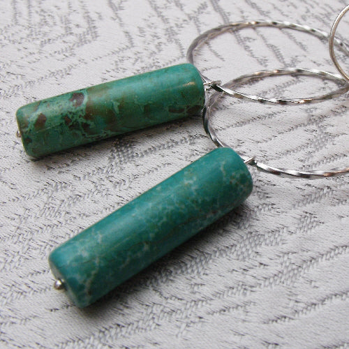beaded semi-precious stone jewellery earrings, long turquoise earrings