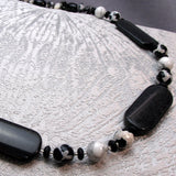 long black white semi-precious stone necklace jewellery, beaded semi-precious jewellery necklace