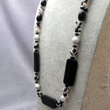 long white black necklace handmade semi-precious stone beads
