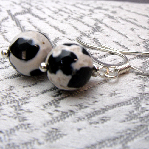 black white semi-precious bead earrings, handmade bead jewellery