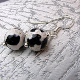 black white semi-precious bead earrings uk