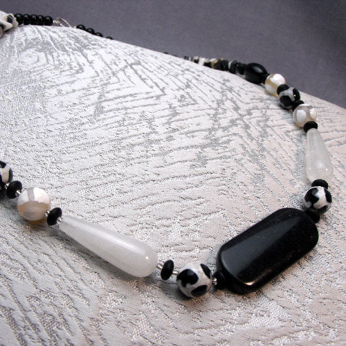 black white semi-precious bead necklace, handmade semi-precious jewellery