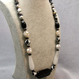 handmade semi-precious stone necklace with black white semi-precious stone beads