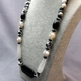 handcrafted black white semi-precious bead necklace