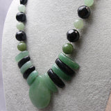 black onyx green aventurine semi-precious chunky bead necklace