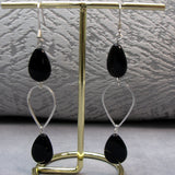 long drop black silver earrings