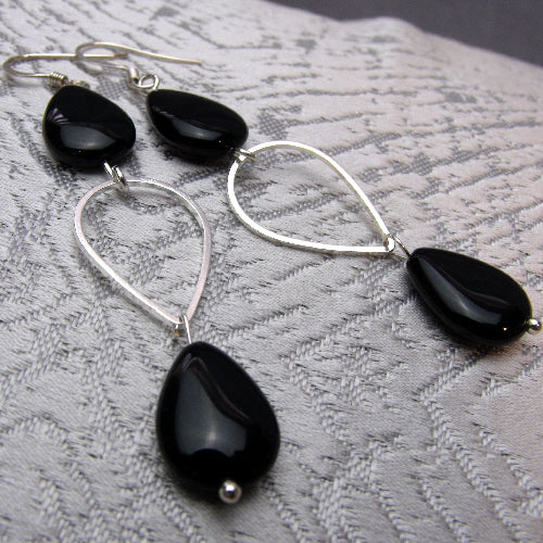 long drop semi-precious stone earrings, handmade semi-precious bead jewellery
