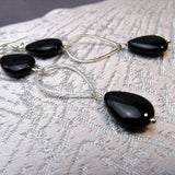 long black semi-precious bead earrings handmade uk