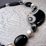 chunky black white semi-precious bead necklace
