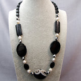 unique handcrafted chunky black white bead necklace