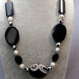 handmade chunky necklace black white semi-precious beads