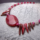 chunky handmade pink agate bead necklace