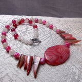 handmade pink semi-precious bead necklace