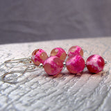 pink beaded semi-precious stone earrings UK