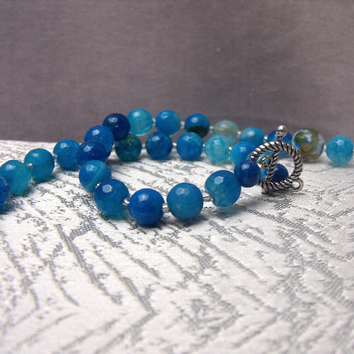 188 Cts Natural 3 Strand Blue Onyx Round Shape Faceted Beads Necklace 188 Cts Natural 3 Strand Blue Onyx Round Shape Faceted Beads Necklace