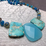 semi-precious blue chunky bead necklace bold pendant
