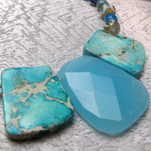bold blue chunky handmade necklace, beaded semi-precious stone necklace