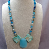chunky necklace with big bold blue semi-precious beads