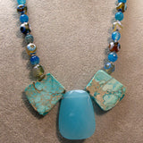 blue semi-precious chunky bead necklace handmade uk