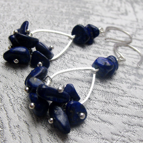 long semi-precious stone earrings, lapis lazuli semi-precious bead earrings handmade uk
