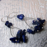 long blue semi-precious lapis lazuli bead earrings