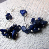 long drop lapis lazuli earrings semi-precious blue beads