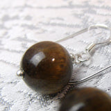short drop tigers eye bead earrings