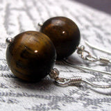 short drop earrings, short tigers eye earrings