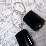 long drop black semi-precious bead earrings