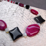 black pink semi-precious bead necklace unique, handmade semi-precious stone necklace