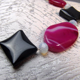 chunky black onyx, pink agate beads