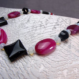 unusual handmade pink black chunky necklace