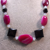 pink black unique chunky bead necklace handmade uk