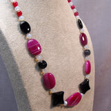 pink black chunky large bead necklace uk