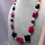 chunky necklace with large chunky black onyx pink agate beads