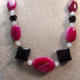 chunky handmade pink black large bead necklace