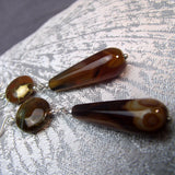 long drop semi-precious bead earrings brown agate beads