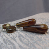brown semi-precious bead long earrings