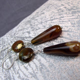 long drop brown semi-precious earrings uk
