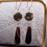 long drop brown semi-precious bead earrings